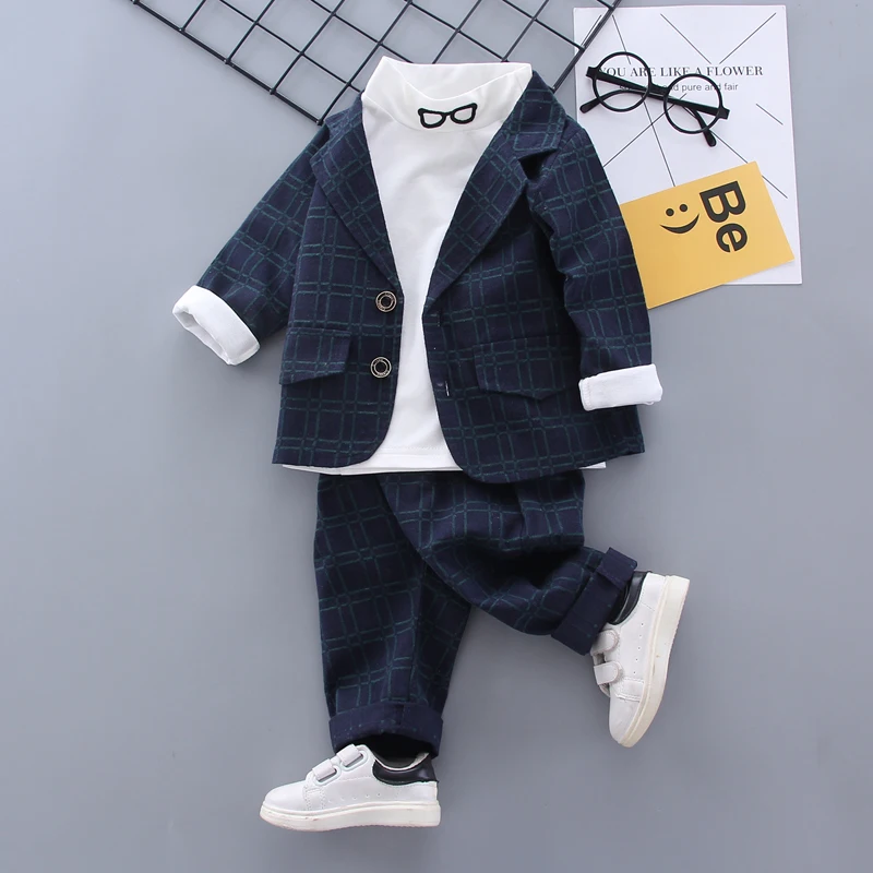 New Spring Autumn Children Gentleman Clothes Kids Boys Cotton Suit T-Shirt Pants 3Pcs/sets Baby Formal Clothing Infant Tracksuit | Детская