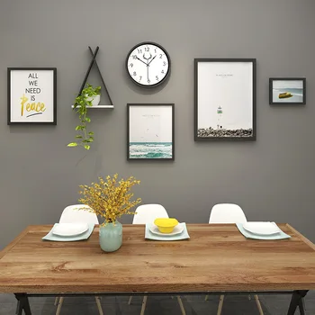 

4 Pieces Hallway Haning Photo Frame Set Simple Color Picture Frames Family Picture Display Clock Decoration For Dining Room Wall