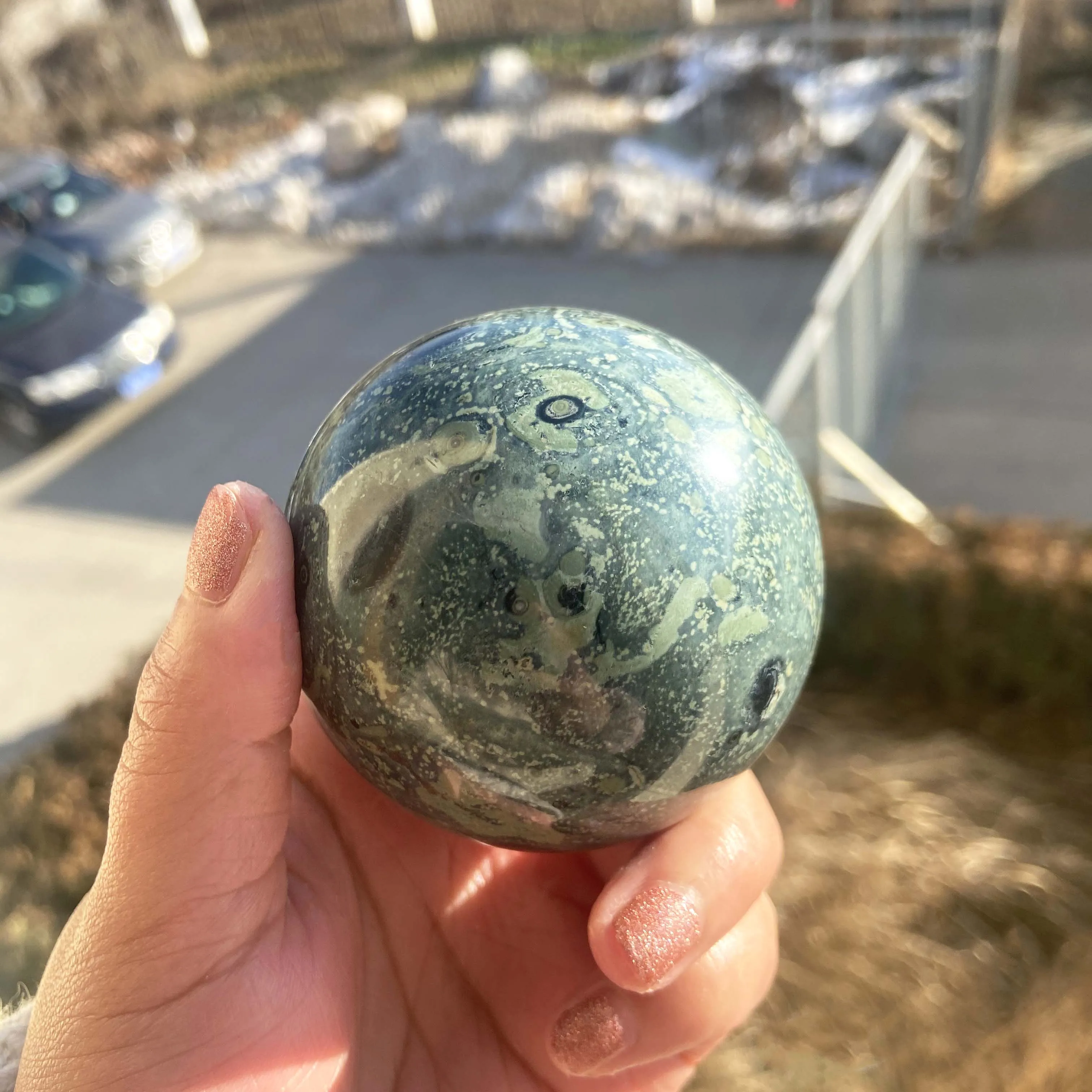 

1 PCS Natural Green Peacock Eye Gemstone Ball Kambaba Crystal Sphere Healing For Decoration