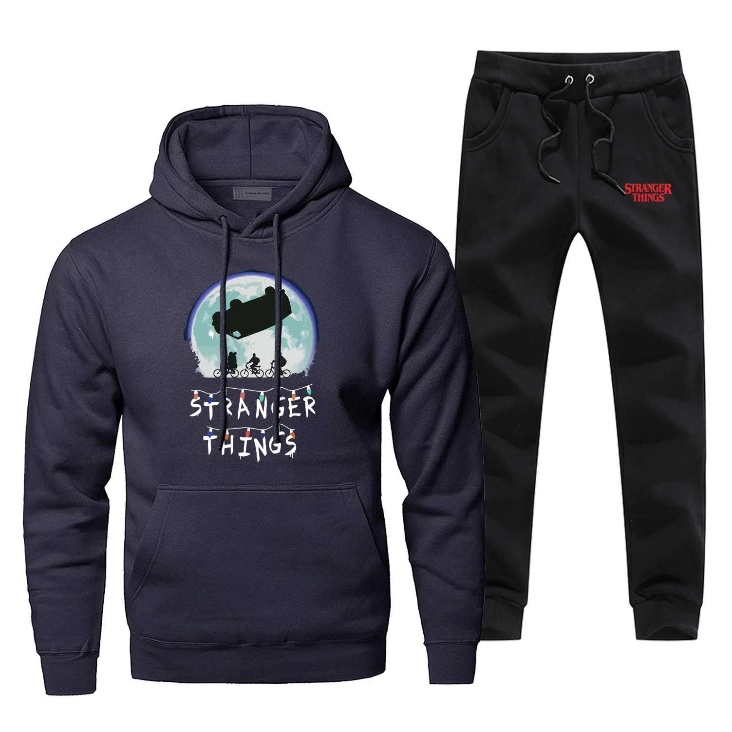 Stranger Things TV Show Fashion Men's Sets Casual Comfortable Eleven Men's Full Suit Tracksuit Balck Fleece Warm Sportsman Wear - Цвет: Dark Blue