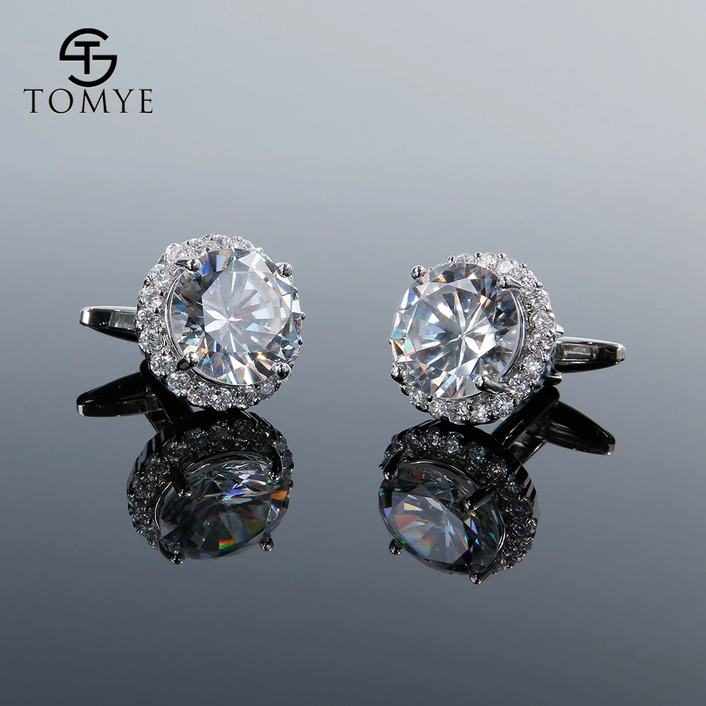 TOMYE Luxury Zircon Cufflinks Silver Round Groom Wedding Cufflinks Men Gift XK19S134