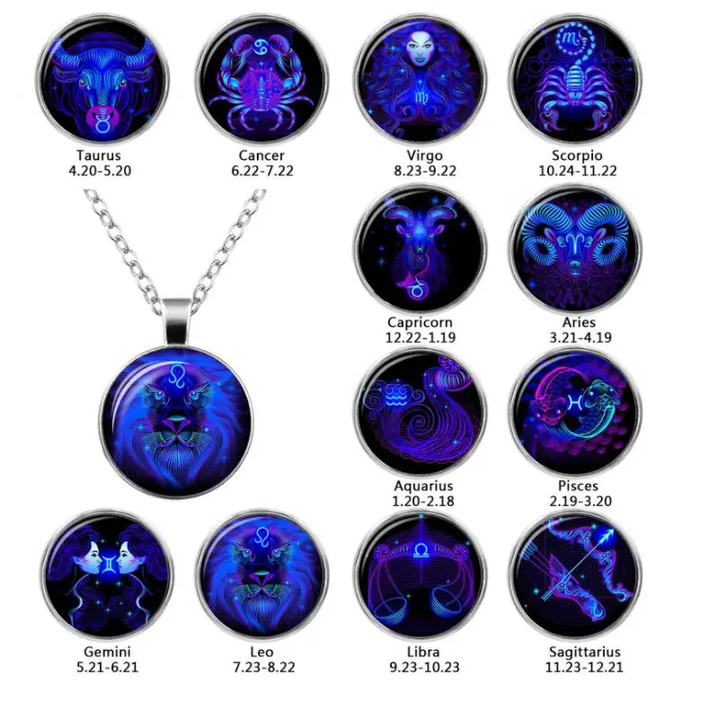 

2019 New Fashion Lovers Pendant Galaxy 12 Constellation Design Zodiac Sign Horoscope Astrology Pendant Necklace