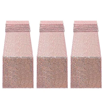 

3 Pieces 30X275cm Shiny Rose Gold Sequined Tablecloth Birthday Wedding Engagement Bridal Gift Party Decorations