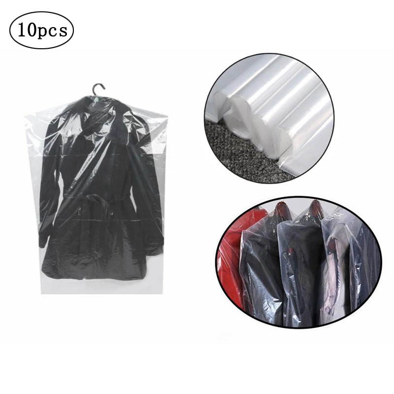 Cubierta desechable de plástico para ropa, 100 Uds., bolsa para traje de polvo, impermeable, bolsas para ropa, colgador de armario, abrigo