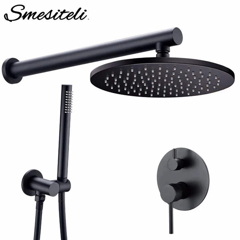 Rain Shower Faucet System Set Bathroom Bath Mixer Tap Matt Black Rose Brass Diverter Hand Held 8-16