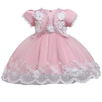 

2020 Winter Pink White Lace Tutu Dress Girl Flower Baptism Clothes 1st Birthday Dress For Baby Girl Princess Party Gown 0-1 Year