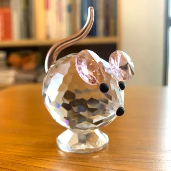

2020 Rat Year Cute Pink Crystal Mouse Crystal Rat Figurine Glass Fengshui Paperweight Decor Home Table Decor Children's Gifts