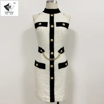 

Foreign Trade High-End Quality 2020 Spring and Summer New Lion Buckle Slim Halter off-Shoulder Backless Slimming Sexy Dress