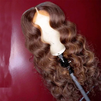 Ombre Honey With Brown Wave Wig 13x6 Lace Front Human Hair Wigs Pre Plucked Ombre Color Brazilian Lace Wigs Bleached Knots 2