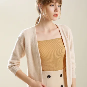 

Cardigan No Button No zip Sweater Women Solid Color Short Tops Slim Fit Long Sleeve Autumn Clothes Soft Casual Knitwear Sweater
