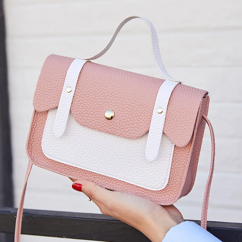 

Small Bag 2019 New Style Japanese Korean PU Handbag Mini Casual Contrast Color Square Sling Bag Crossbody Bag Mobile Phone Bag