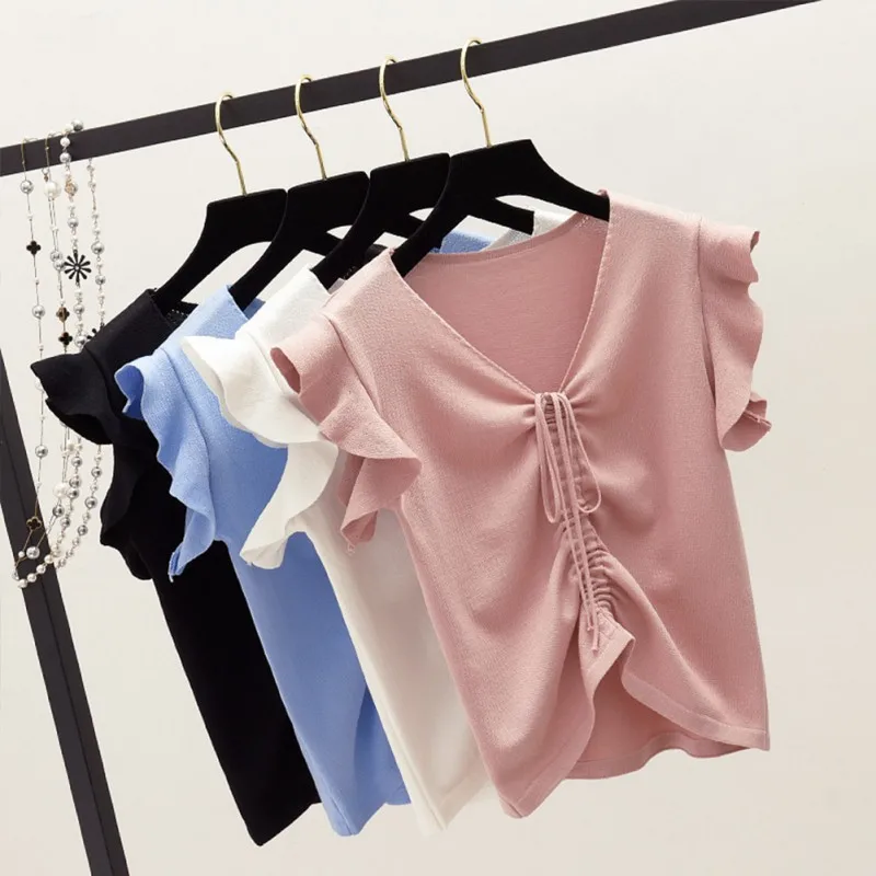 

Women Summer Sexy V Neck Crop Top Women Fashion Drawstring Bow Sleeveless Solid T Shirt 2020 Female Casual Tshirt Slim Tops!!