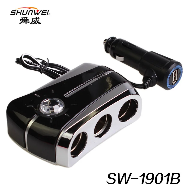 

Shunwei 3-hole with USB Car Charger Car Mounted One in Three Cigarette Lighter Triple Sw-