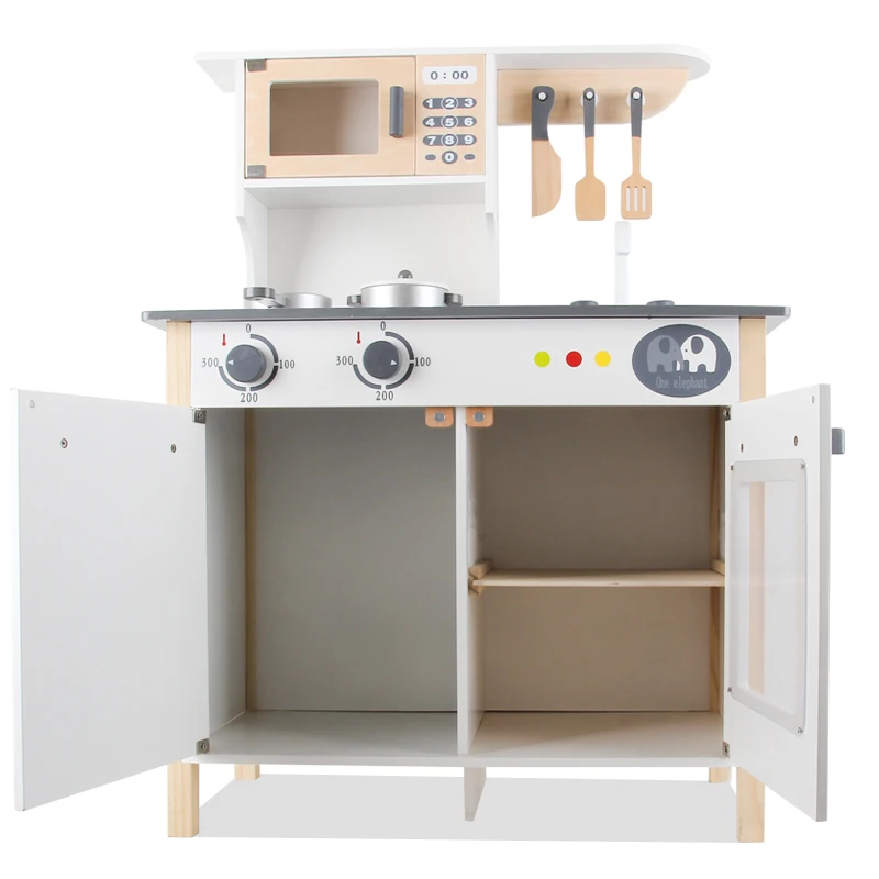 Big Size Wooden Kitchen Toys Pretend Play Cooking Toys Real life Cosplay Tableware Sets Baby Kitchen Cooking Simulation Wood toy