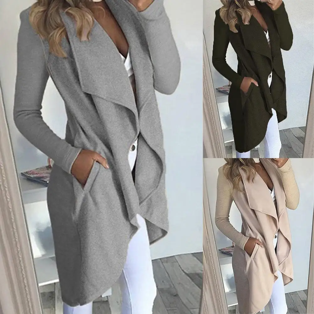 

Leisure long-sleeved Cardigan jacket lapels joker Solid Color Women Irregular Hem Open Front Long Sleeve Lapel Cardigan Outwear