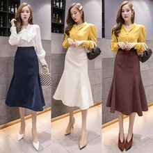 Сексуальная Женская юбка рыбий хвост, высокая талия, бедра, миди, длинная юбка-годе, зима-осень, модные женские юбки для похудения