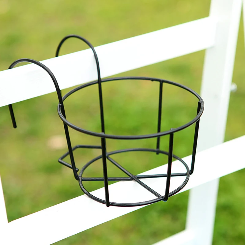 Balcony Hanging Flower Stand Round Cross Railing Fence Flower Pot Stand Garden Floral Iron Plant Decorative Metal