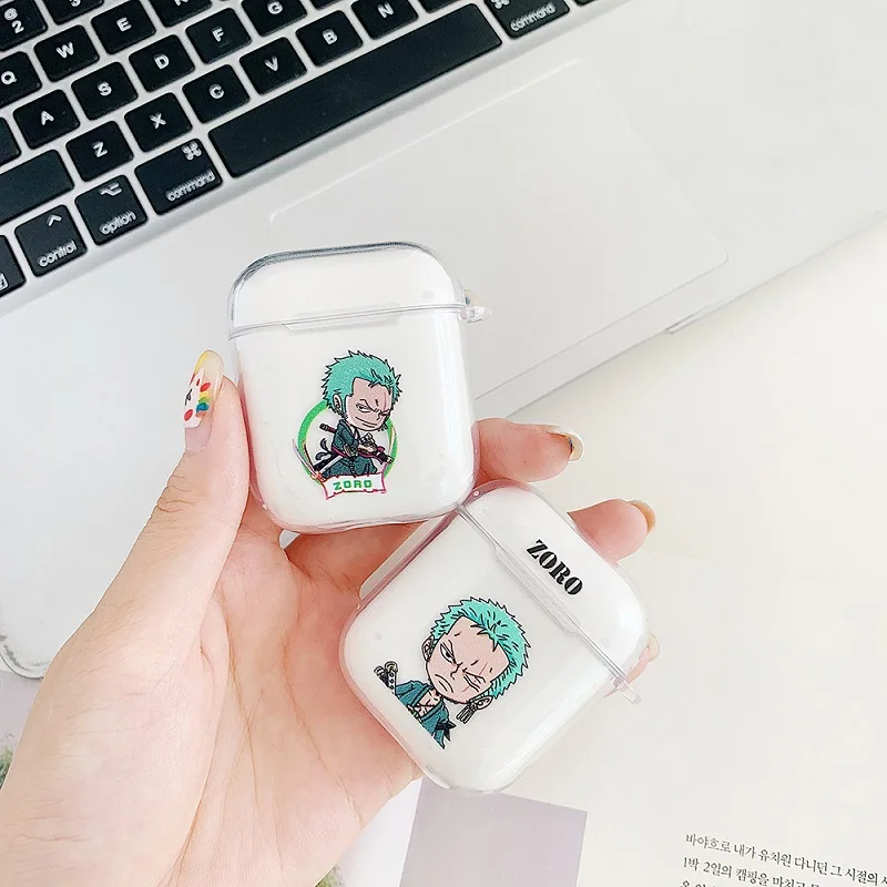 

Japan Anime Cartoon One Piece Luffy Zoro Wireless Bluetooth Headset Transparent soft Case For Apple AirPods 1 2 Protect Box
