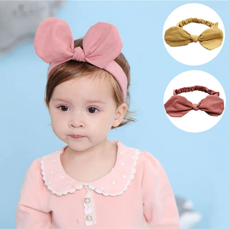 

Cute Rabbit Ears Headband For Girls Elastic Cotton Hair Bands Turban Solid Color Princess Baby Headband Hair Accessories