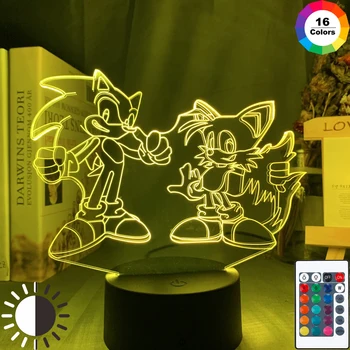 

Sonic The Hedgehog and Tails Figure Led Night Light for Gameroom Decor Ideas Color Changing Nightlight Lamp Gift for Gamers