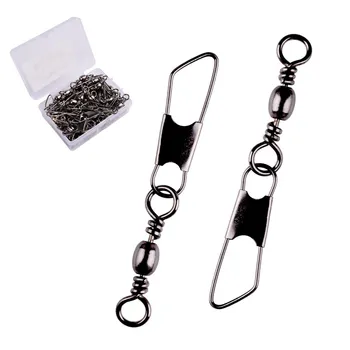 50Pcs/ Box Brass Barrel Fishing Swivel Solid Rings Fishing Pin Line Connector Fishhook with Interlock Snap Swivels Tackle Tool 1