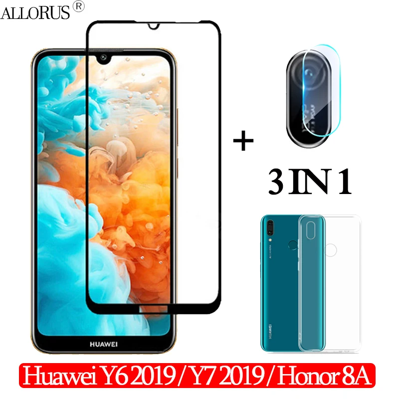 

3-in-1 Case + Camera Tempered Glass for Huawei Y6 2019 Y7 2019 Screen Protector Honor-8-A glass huawei y6 2019 protective glass