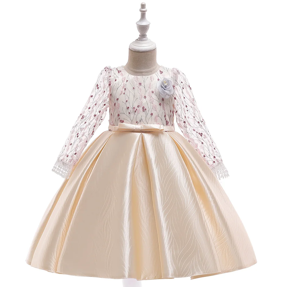 Платье-пачка принцессы для подиума с цветочным узором и галстуком-бабочкой; детская одежда с цветочным узором для девочек; детская праздничная одежда для девочек - Цвет: Light Yellow