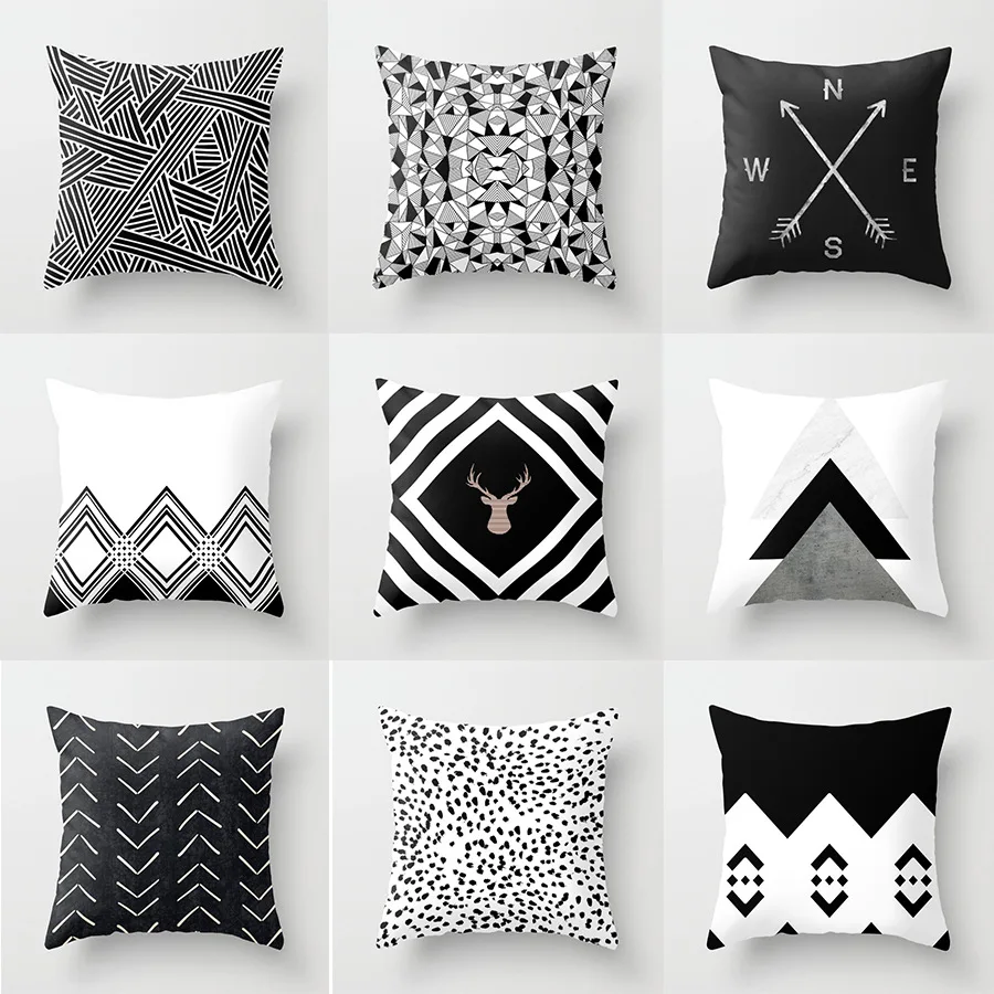 

45*45CM pillow case Nordic style simple black and white geometric pillowcase Square decorative pillowcase