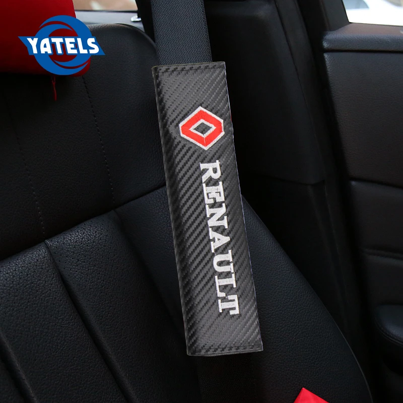 

2pcs carbon fiber seat belt cover car badge shoulder pad for Renault duster megane 2 logan renault clio car styling accessories