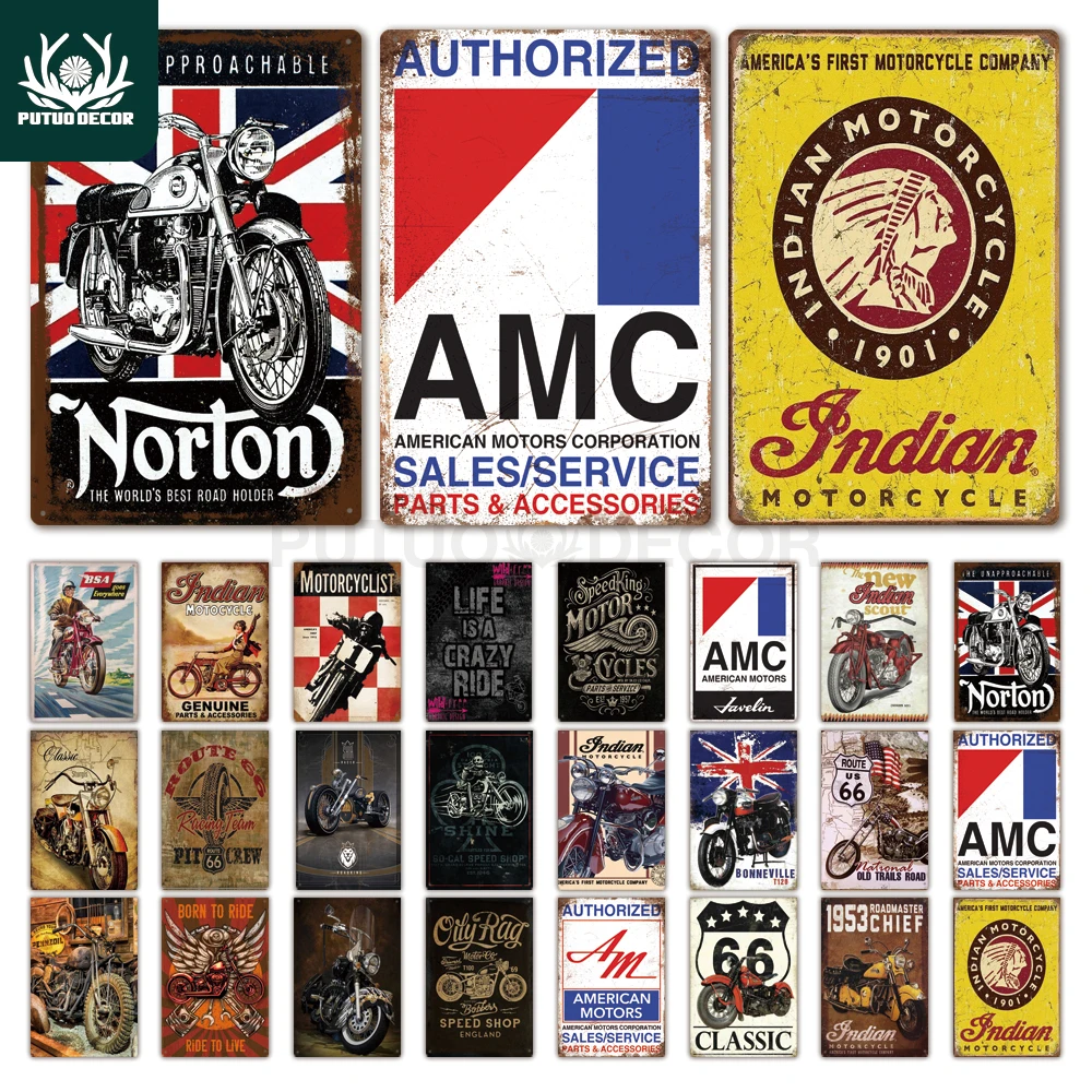 

Motorcycle Metal Signs Plaque Metal Vintage Retro Tin Sign Wall Decor for Garage Bar Pub Man Cave Iron Painting Decorative Plate