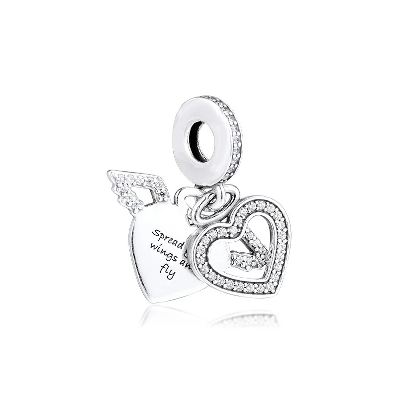 

Heart & Angel Wings Dangle Charm 925 Sterling Silver Charms for Jewelry Making Pave Stone Pendant For Charms Bracelets DIY Gifts
