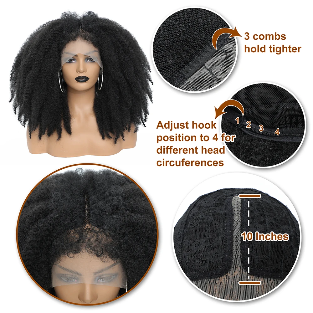 YunRong Short Afro Curly Wig with Bangs T Part Lace Front Wig For Black Women Synthetic Hair Bomb Twist Hair