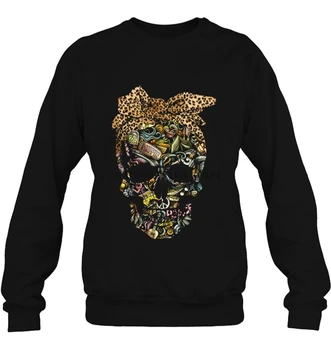 

Hippie With Leopark Skin Bow Skull Women Streetwear Men Hoodies Sweatshirts