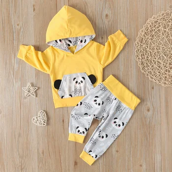 

baby set winter baby boy Clothes Infant baby Girls Cartoon panda Pullover Hoodie T-shirt Tops+Print Pants 2pcs Outfits set