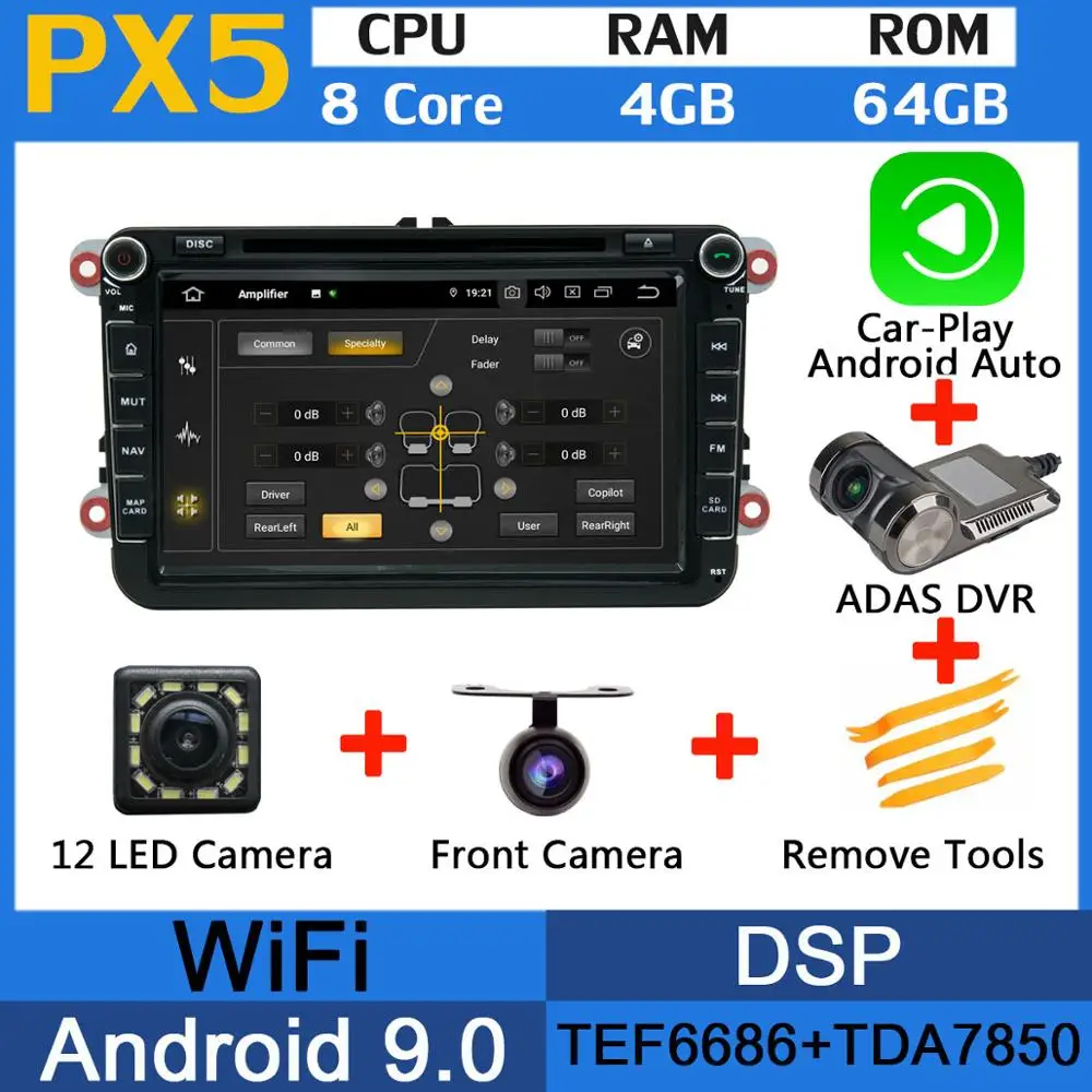 5 USB порт Восьмиядерный Android 9,0 автомобильный DVD gps радио плеер для VW Passat B6 B7 Jetta Caddy Tiguan Golf Polo Skoda Yeti превосходный автомобиль - Цвет: PX5-Adas-Carplay