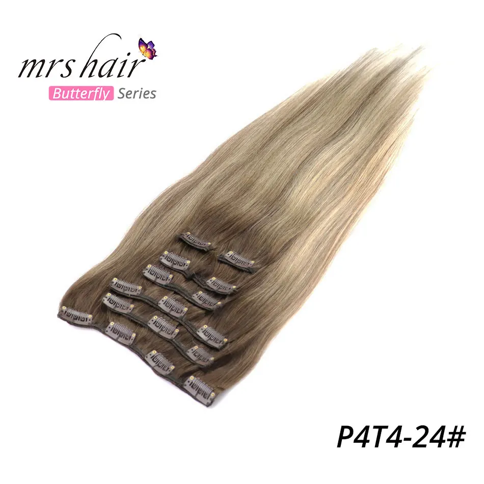 P4T4-24 MRSHAIR Омбре волосы для наращивания на заколках прямые человеческие волосы 1" 18" 2" на всю голову 7 шт. натуральные волосы remy для станка рояль Омбре блонд - Цвет: P4T4-24
