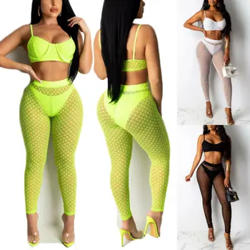 

US Sexy Women Ladies Full Fishnet See Through Mesh Insert Pants Fishnet Leggings