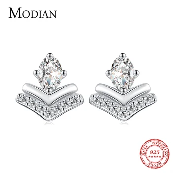 

Modian 925 Sterling Silver Arrow With Shing Clear Oval Cz Stud Earrings for Women Fashion Fine Elegant Wedding Jewelry 2021