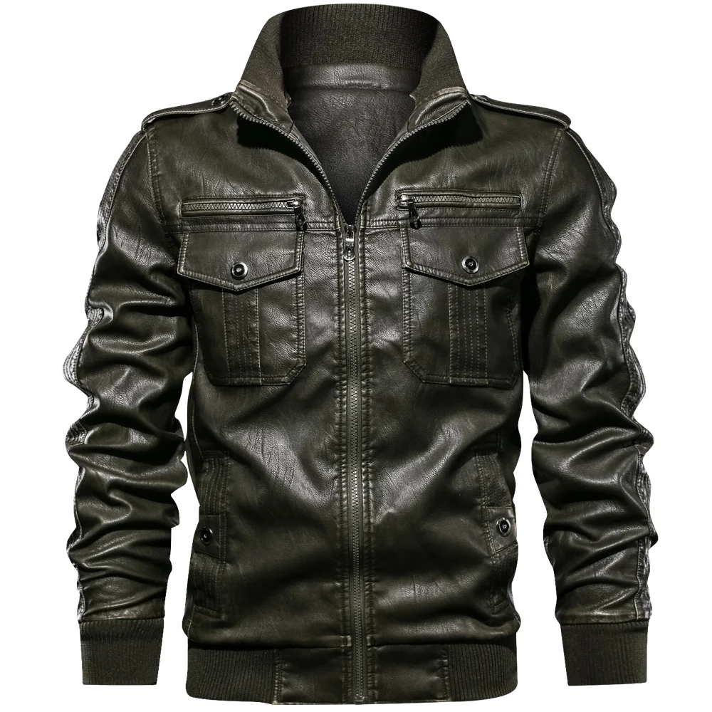 Army green Мужская куртка из искусственной кожи для фитнеса, кожаные куртки европейского размера, Прямая поставка - Цвет: Army green