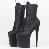 JIALUOWEI INS Style 20CM Extreme High Heels Platform Boots Lace Up Sexy Pole Dancing Ankle Boots Side Zip 5-12 - Image 2
