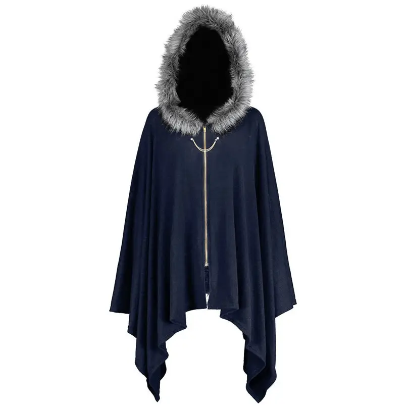 New Fashion Women Cloak Coat Winter Keep Warm Plus Size Bat Sleeve Hooded Plush Hat Zipper Holiday Party Cape Coat 4O24 (10)