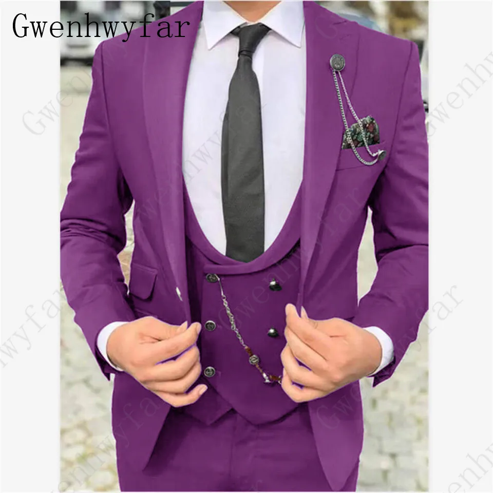 Color 14 Gwenhwyfar, классический Бирюзовый мужской костюм, официальный Свадебный костюм для мужчин, на заказ, приталенный смокинг для жениха, пиджак, брюки, жилет, костюм из 3 предметов - Цвет: Color 14