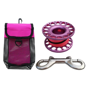 

Scuba Diving Finger Spool Reel with 30m Guide Line Ended Bolt Clip + SMB Reel Surface Marker Buoy Holder Carry Mesh Bag Pocket