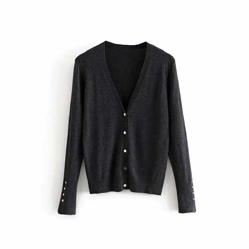 

Solid Cardigans Cufflinks Sweater Women Coat Spring Autumn Thin Knitted Sweater Simple Basic Full Sleeve Slim Tops