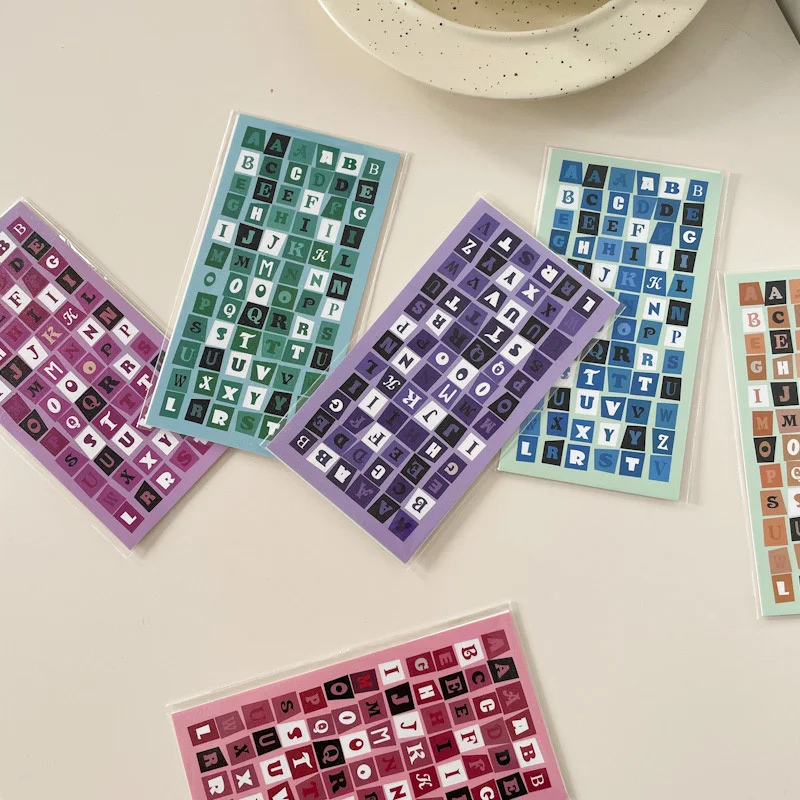 1Pc Ins Color Grid Art Letters Korean Sticker Creative Aesthetics DIY Manual Photo Album Scrapbook Stationery Kawaii Sticker