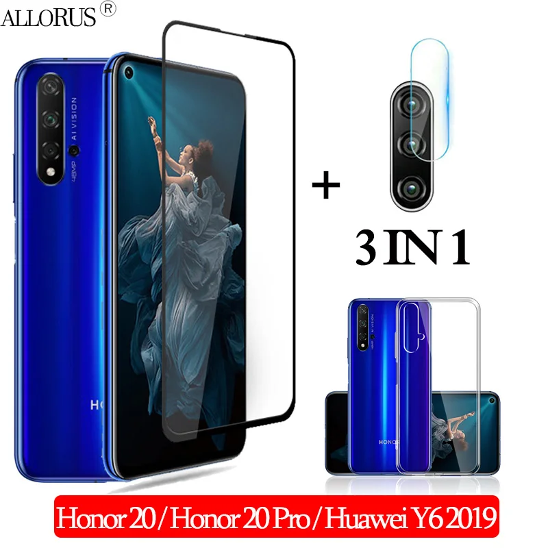 

3-in-1 Case + Camera Tempered Glass For Honor 20 Pro 3D glass Screen Protector huawei-y6-2019 Full cover Glass honor 20 pro