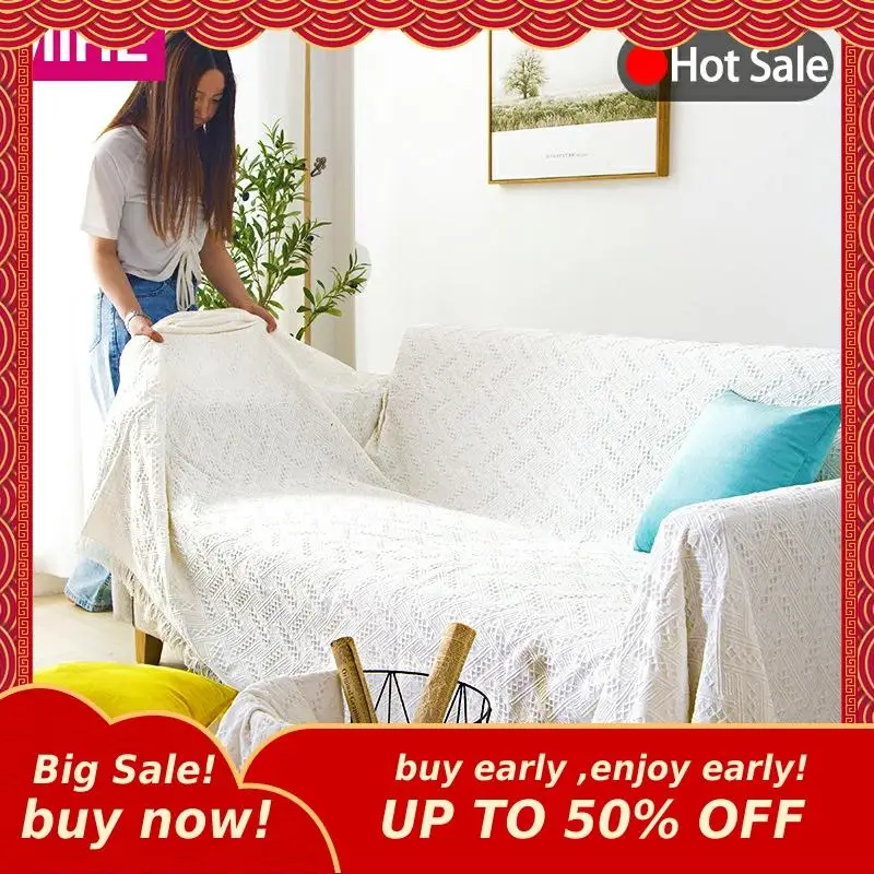 Скандинавский однотонный полный комплект тканевое полотенце для дивана одеяло