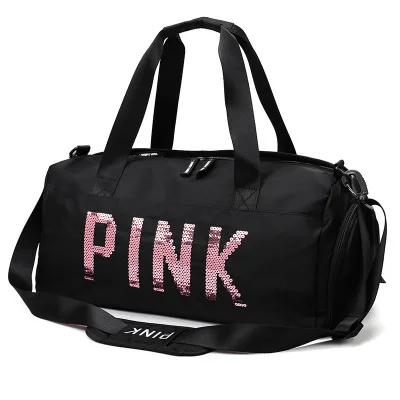 MOONBIFFY, дизайн, блестки, розовые буквы, спортивная сумка для спортзала, фитнеса, сумка через плечо, женская, мужская сумка, сумка для путешествий, вещевой мешок - Цвет: Black