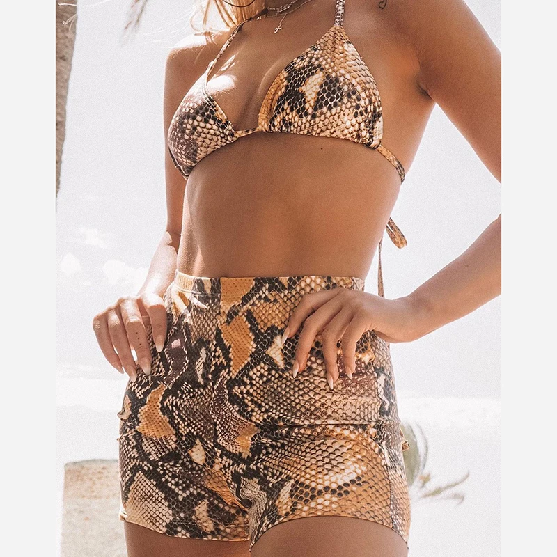 

Sexy Snake Print Bikini 2019 Female Flat Swimsuit Women Swimwear Push Up Bikinis Set High Waist Swimming Suits for Bathing Suit