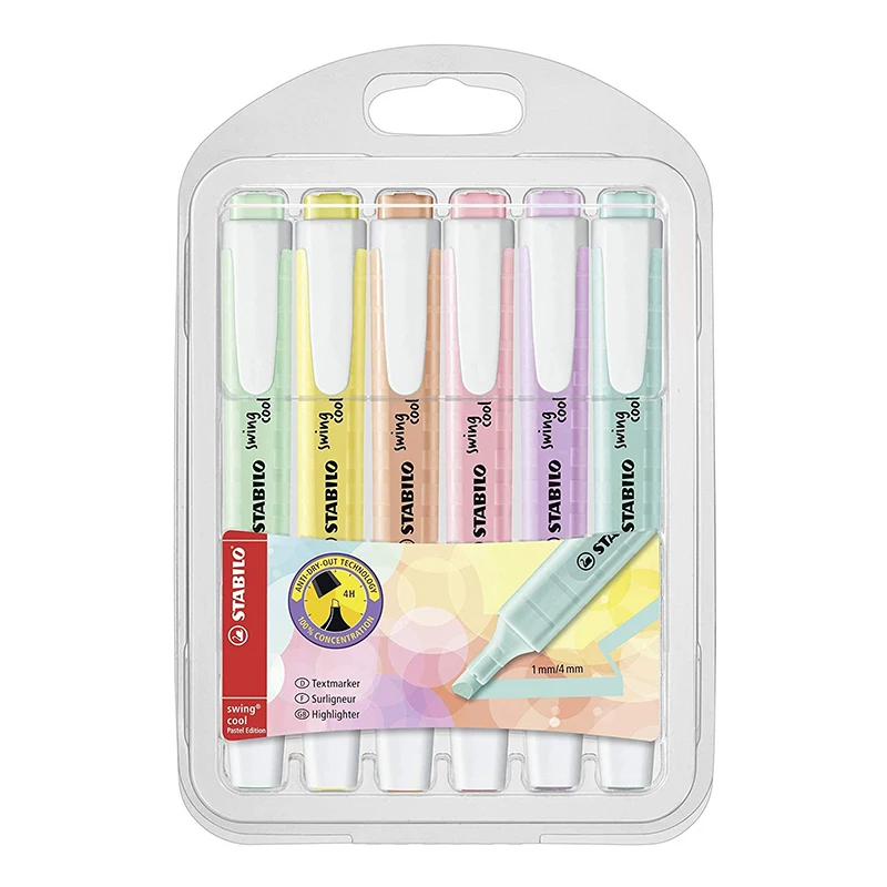 STABILO Swing Cool Pastel Highlighter Pen and Text Marker with Pocket Clip